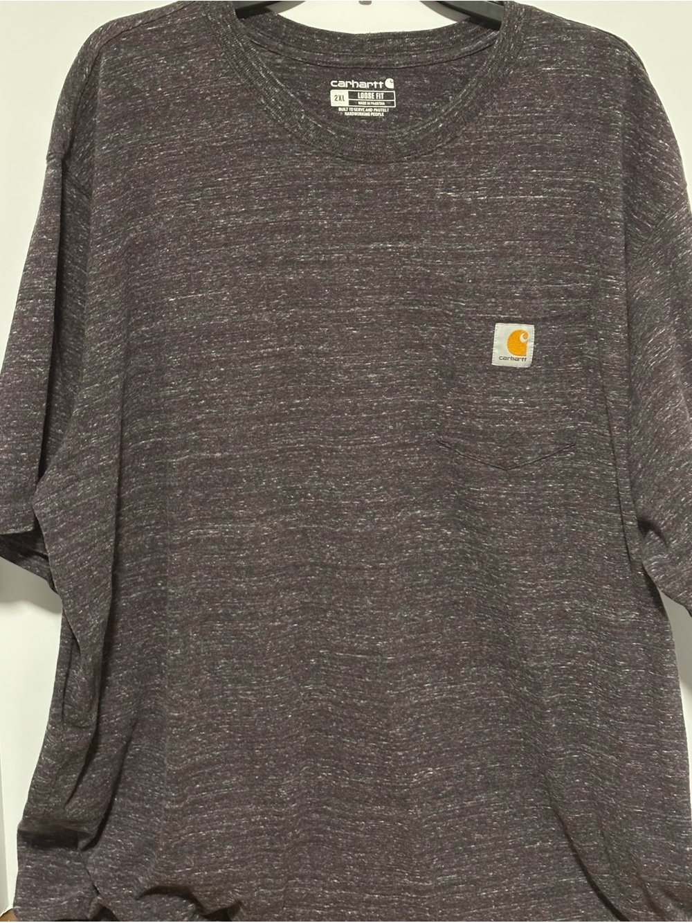 Carhartt Men's Marled Charcoal Pocket Tee. tee has purple undertones